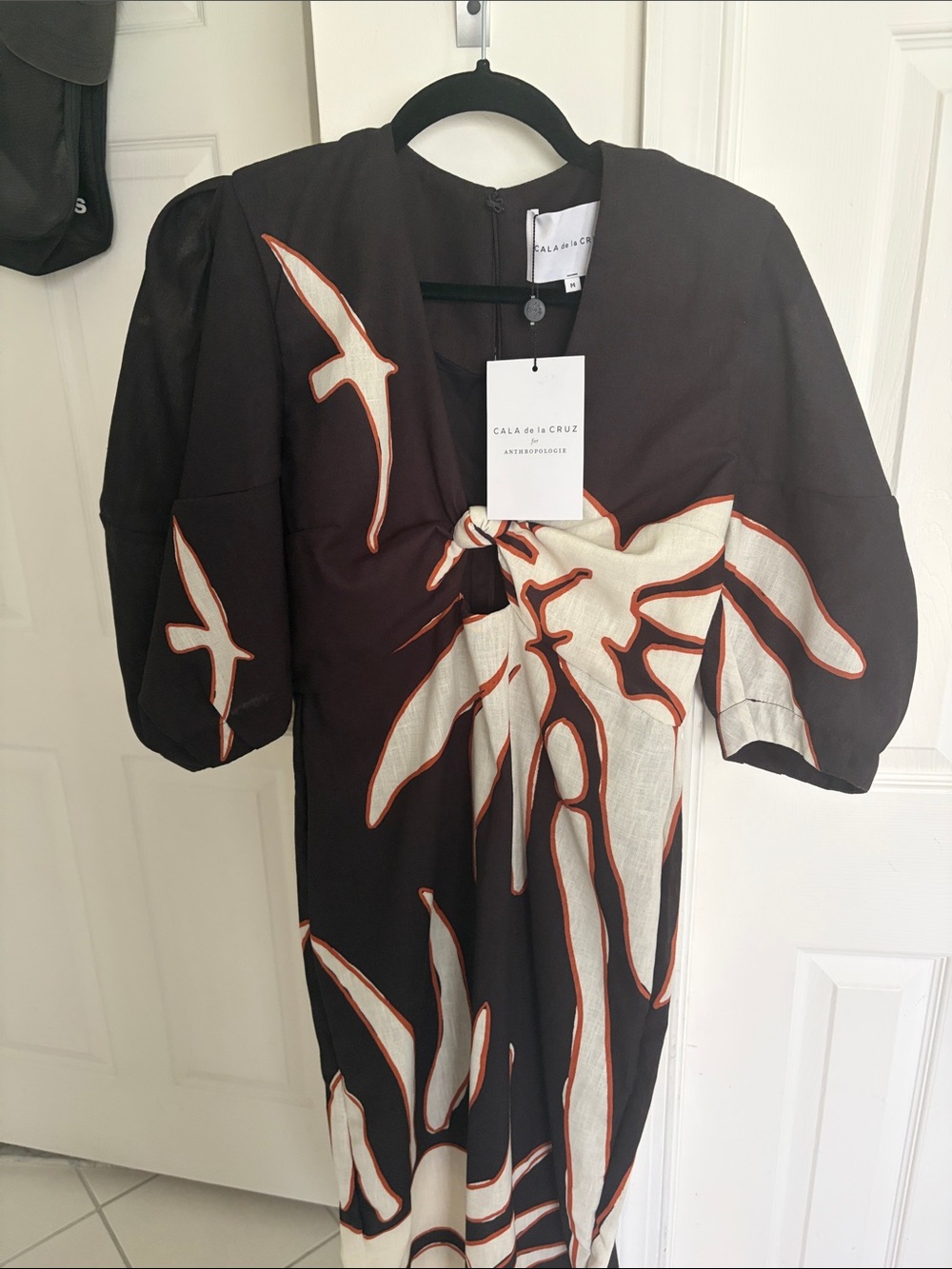 CALA de la CRUZ Black & White Maxi Dress with Bird Print